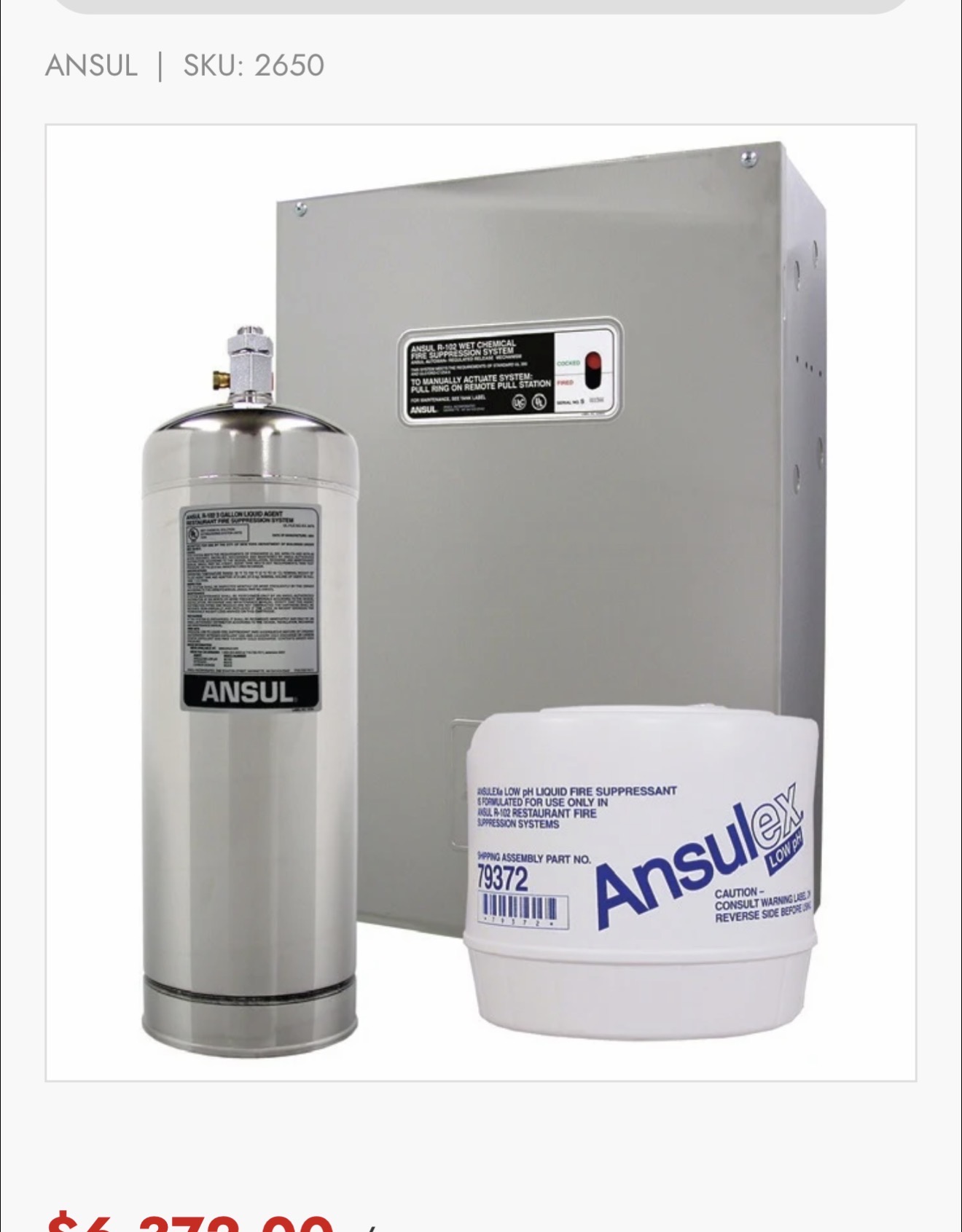 ANSUL R-102 wet chemical fire suppression system components