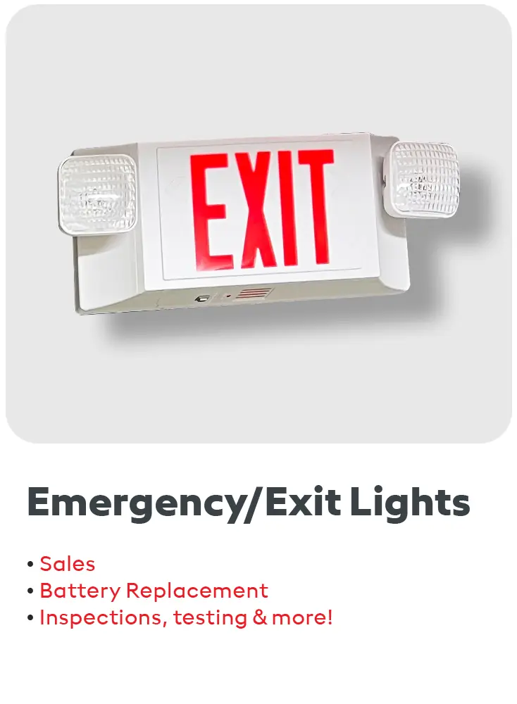Red exit sign with twin emergency lights