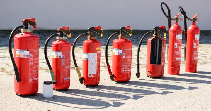 fire extinguishers in a line